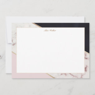 roze marmeren elegante geometrische monogram notitiekaartje