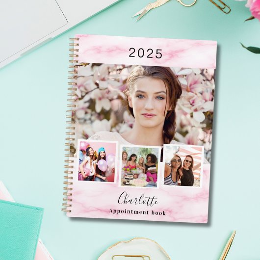 Roze marmeren foto collage afspraken 2026 planner