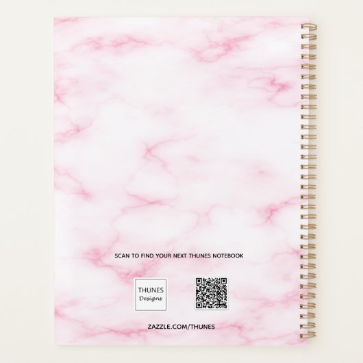 Roze marmeren foto collage afspraken 2026 planner (Achterkant)