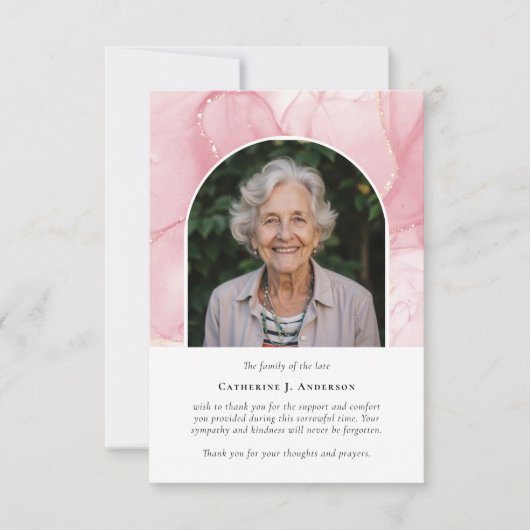 Roze Marmeren Foto Sympathy Begrafenismonument Bedankkaart (Voorkant)