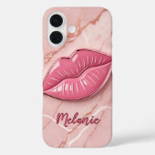 Roze marmeren glanzende lippen Case-Mate iPhone case (Achterkant)