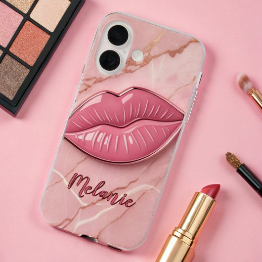 Roze marmeren glanzende lippen Case-Mate iPhone case