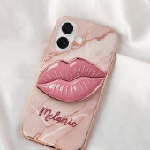 Roze marmeren glanzende lippen gevormd Case-Mate iPhone case