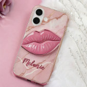 Roze marmeren glanzende lippen gevormd Case-Mate iPhone case