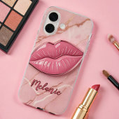 Roze marmeren glanzende lippen gevormd Case-Mate iPhone case