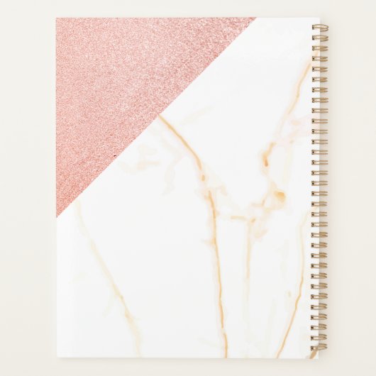 Roze Marmeren Glitter Girly Monogram Planner (Achterkant)