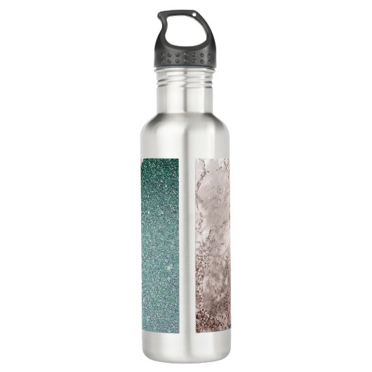 Roze Marmeren Glitter Groen Monogram Waterfles (Achterkant)