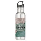 Roze Marmeren Glitter Groen Monogram Waterfles (Voorkant)