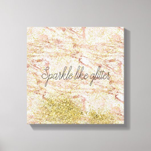 Roze Marmeren Gouden Confetti Faux Glitter Canvas Afdruk (Voorkant)