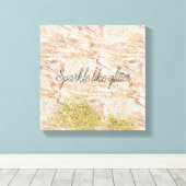 Roze Marmeren Gouden Confetti Faux Glitter Canvas Afdruk (Insitu (Houten vloer))