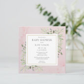 Roze Marmeren groen Baby shower | Bestrooien Kaart (Staand voorkant)