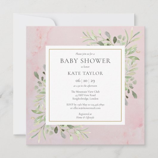 Roze Marmeren groen Baby shower | Bestrooien Kaart (Voorkant)