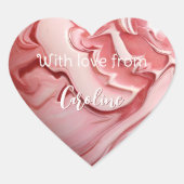 Roze marmeren hart hart sticker (Voorkant)