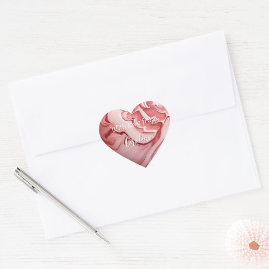Roze marmeren hart sticker (Envelop)