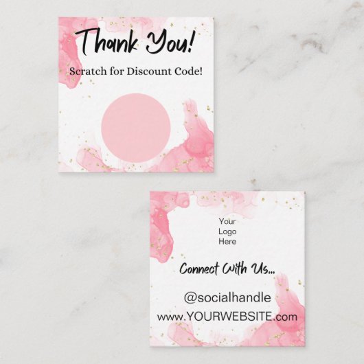 Roze Marmeren Korting Scratch Off Dank u Kaart Vierkante Visitekaartje (Voorkant / Achterkant)