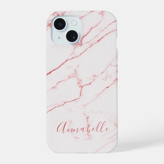 Roze marmeren Moderne Stijlvolle Monogram iPhone 15 Case (Achterkant)