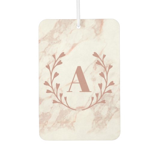 Roze Marmeren Monogram Elk Initiaal & Naam Custom Luchtverfrisser (Voorkant)