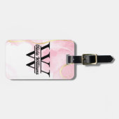 Roze marmeren monogram | Girly Modern Gold Glitter Bagagelabel (Voorkant horizontaal)