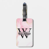 Roze marmeren monogram | Girly Modern Gold Glitter Bagagelabel (Achterkant verticaal)
