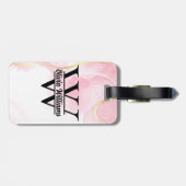 Roze marmeren monogram | Girly Modern Gold Glitter Bagagelabel (Achterkant horizontaal)