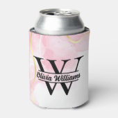 Roze marmeren monogram | Girly Modern Gold Glitter Blikjeskoeler (Blikje Voorkant)