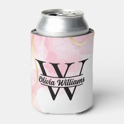 Roze marmeren monogram | Girly Modern Gold Glitter Blikjeskoeler (Blikje Voorkant)