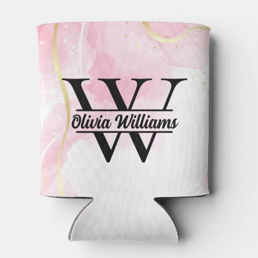 Roze marmeren monogram | Girly Modern Gold Glitter Blikjeskoeler (Achterkant)