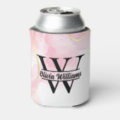 Roze marmeren monogram | Girly Modern Gold Glitter Blikjeskoeler (Blikje Achterkant)