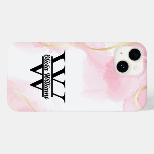 Roze marmeren monogram | Girly Modern Gold Glitter Case-Mate iPhone Case (Achterkant (horizontaal))