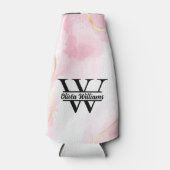 Roze marmeren monogram | Girly Modern Gold Glitter Flesjeskoeler (Voorkant)