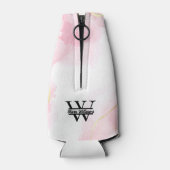 Roze marmeren monogram | Girly Modern Gold Glitter Flesjeskoeler (Achterkant)