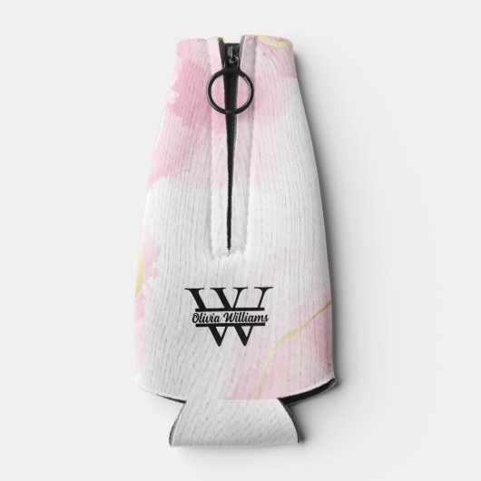 Roze marmeren monogram | Girly Modern Gold Glitter Flesjeskoeler (Achterkant)