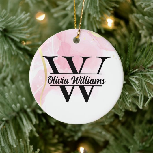 Roze marmeren monogram | Girly Modern Gold Glitter Keramisch Ornament (Boom)