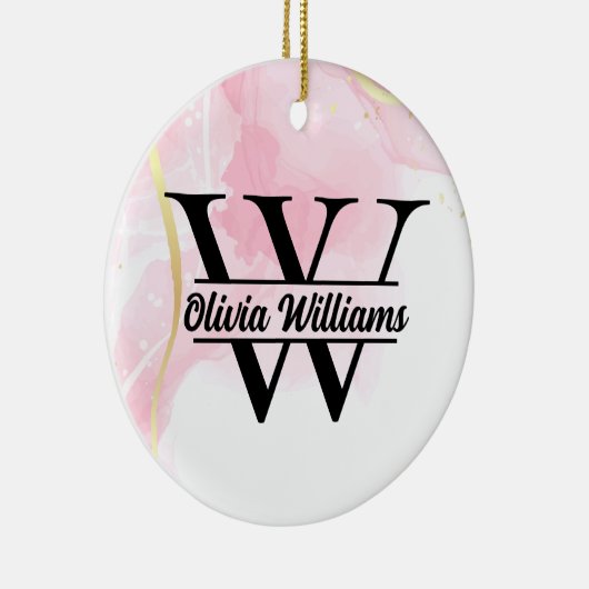 Roze marmeren monogram | Girly Modern Gold Glitter Keramisch Ornament (Rechts)