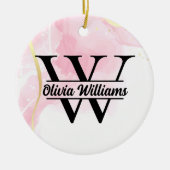 Roze marmeren monogram | Girly Modern Gold Glitter Keramisch Ornament (Voorkant)
