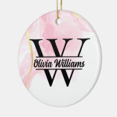 Roze marmeren monogram | Girly Modern Gold Glitter Keramisch Ornament (Links)
