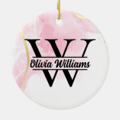 Roze marmeren monogram | Girly Modern Gold Glitter Keramisch Ornament (Achterkant)