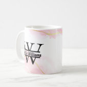 Roze marmeren monogram | Girly Modern Gold Glitter Koffiemok (Voorkant links)