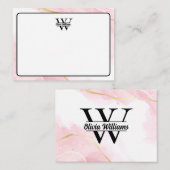 Roze marmeren monogram | Girly Modern Gold Glitter Notitiekaartje (Voorkant / Achterkant)