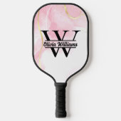 Roze marmeren monogram | Girly Modern Gold Glitter Pickleball Paddle (Voorkant)