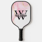 Roze marmeren monogram | Girly Modern Gold Glitter Pickleball Paddle (Achterkant)