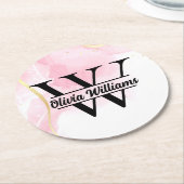 Roze marmeren monogram | Girly Modern Gold Glitter Ronde Kartonnen Onderzetter (Gebogen)