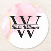 Roze marmeren monogram | Girly Modern Gold Glitter Ronde Kartonnen Onderzetter (Voorkant)