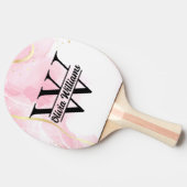 Roze marmeren monogram | Girly Modern Gold Glitter Tafeltennisbatje (Zijkant)