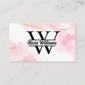 Roze marmeren monogram | Girly Modern Gold Glitter Visitekaartje (Achterkant)