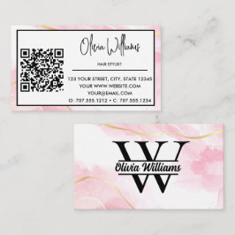 Roze marmeren monogram | Girly Modern Gold Glitter Visitekaartje