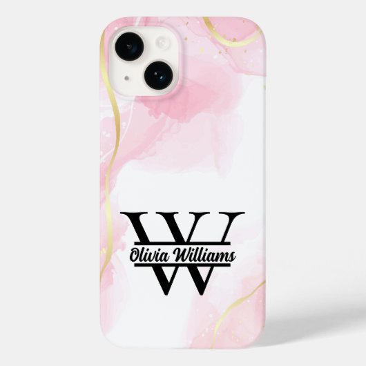 Roze Marmeren Monogram | Meisjesachtige Moderne Go Case-Mate iPhone Case (Achterkant)