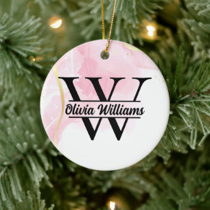 Roze Marmeren Monogram Meisjesachtige Moderne Go Keramisch Ornament