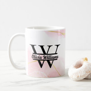 Roze Marmeren Monogram Meisjesachtige Moderne Go Koffiemok