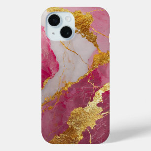 Roze marmeren patroon met goud iPhone 15 case
